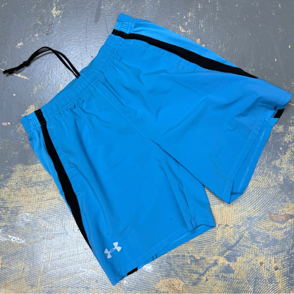 Under Armor Running Training Fitness Shorts XL Blue Black 1326574 Brief Lining
